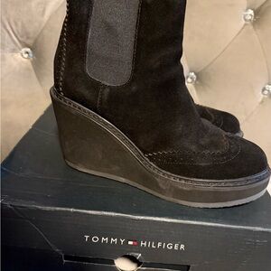 Tommy Hilfiger Black Wedge Boots